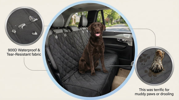 Back Seat Cover 60/40 Split Bench for Cars Trucks SUVs - Waterproof Easy Cleanup Car Seat Protector Great for Messy Kids and Drooling Pet Dogs(Black)
