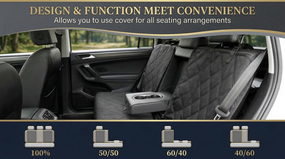 Back Seat Cover 60/40 Split Bench for Cars Trucks SUVs - Waterproof Easy Cleanup Car Seat Protector Great for Messy Kids and Drooling Pet Dogs(Black)