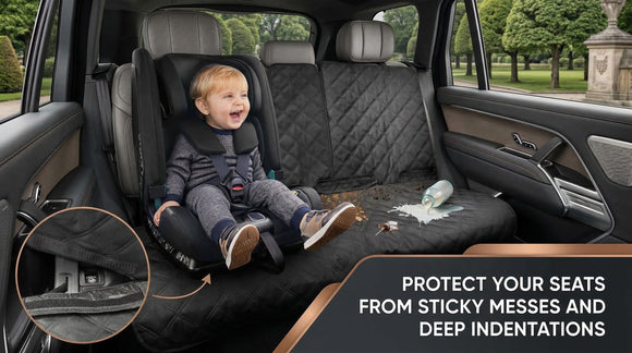 Back Seat Cover 60/40 Split Bench for Cars Trucks SUVs - Waterproof Easy Cleanup Car Seat Protector Great for Messy Kids and Drooling Pet Dogs(Black)