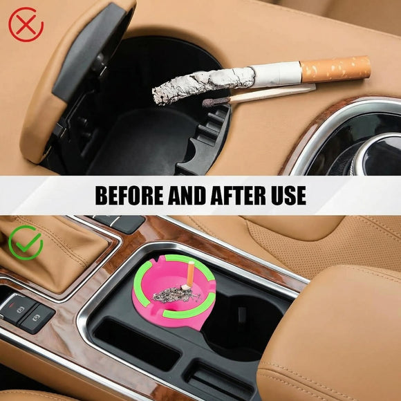 Glow in The Dark Car Ashtray Smell Proof Multifunctional with Lid Smokeless for Car Truck SUV Pink