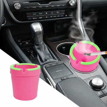 Glow in The Dark Car Ashtray Smell Proof Multifunctional with Lid Smokeless for Car Truck SUV Pink