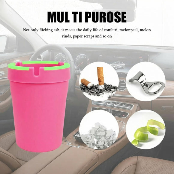 Glow in The Dark Car Ashtray Smell Proof Multifunctional with Lid Smokeless for Car Truck SUV Pink