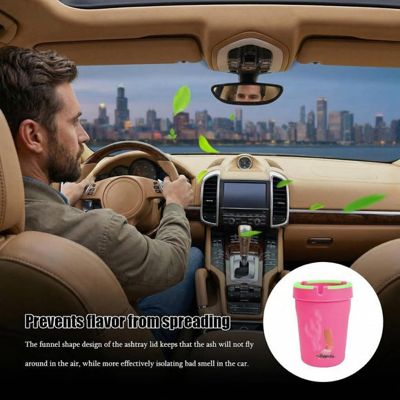 Glow in The Dark Car Ashtray Smell Proof Multifunctional with Lid Smokeless for Car Truck SUV Pink