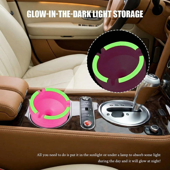 Glow in The Dark Car Ashtray Smell Proof Multifunctional with Lid Smokeless for Car Truck SUV Pink