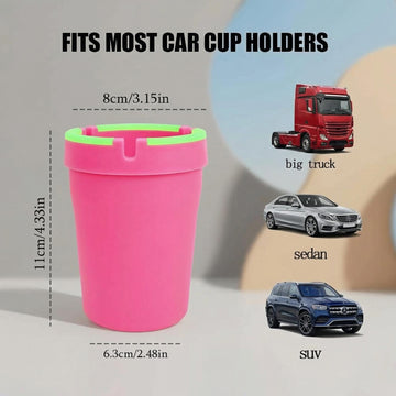 Glow in The Dark Car Ashtray Smell Proof Multifunctional with Lid Smokeless for Car Truck SUV Pink - 0