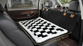 Backseat Pet Bed Mat Truck Plaid Dog Bed for Car Back Seat Deluxe Dog Seat Covers Non-Slip Travel Pet Mat Fit for Backseat Extenders and Trucks SUVs (Black&White 24.8x54 inch)