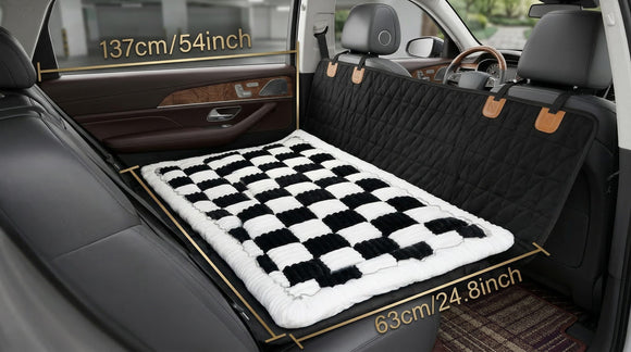 Backseat Pet Bed Mat Truck Plaid Dog Bed for Car Back Seat Deluxe Dog Seat Covers Non-Slip Travel Pet Mat Fit for Backseat Extenders and Trucks SUVs (Black&White 24.8x54 inch)
