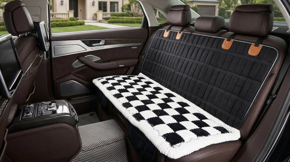Backseat Pet Bed Mat Truck Plaid Dog Bed for Car Back Seat Deluxe Dog Seat Covers Non-Slip Travel Pet Mat Fit for Backseat Extenders and Trucks SUVs (Black&White 24.8x54 inch)