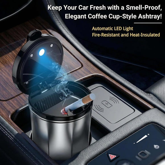 Car Ashtray Smokeless Ashtray with Lid Car Ashtrays for Cup Holder Smell Proof Fashionable Coffee Cup Design Detachable & Easy to Clean Great for Cars Office Home