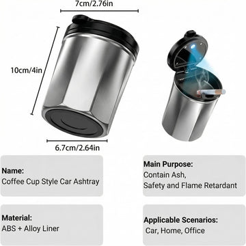 Car Ashtray Smokeless Ashtray with Lid Car Ashtrays for Cup Holder Smell Proof Fashionable Coffee Cup Design Detachable & Easy to Clean Great for Cars Office Home - 0