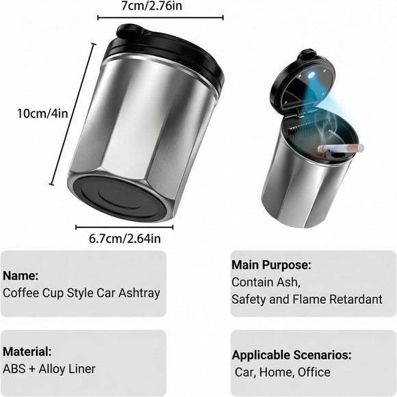 Car Ashtray Smokeless Ashtray with Lid Car Ashtrays for Cup Holder Smell Proof Fashionable Coffee Cup Design Detachable & Easy to Clean Great for Cars Office Home