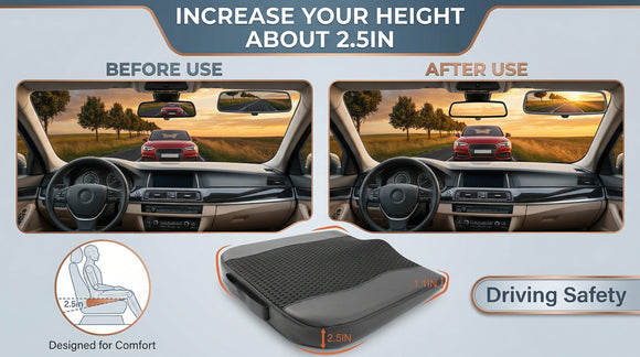 Car Seat Cushion Comfort Memory Foam Car Cushions for Driving - Sciatica & Lower Back Pain Relief Driver Seat Pillow for Auto Office Chair Wheelchair - 4D Mesh Black