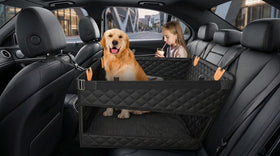 Large Dog Car Seat Back Seat Extender for Dogs with 3 Mesh Windows Waterproof Medium Carseat for Dogs with Hard Bottom Pet Seat Cover for Cars Trucks and SUVs (Black)