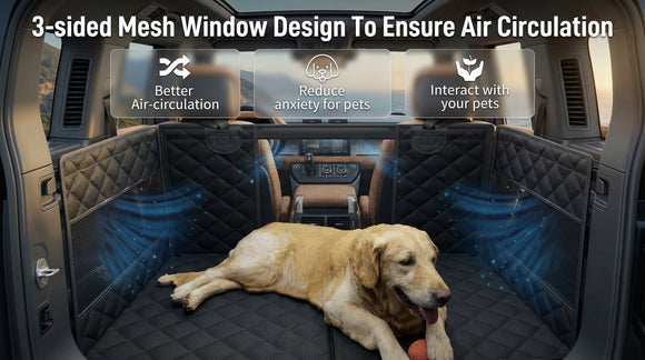 Large Dog Car Seat Back Seat Extender for Dogs with 3 Mesh Windows Waterproof Medium Carseat for Dogs with Hard Bottom Pet Seat Cover for Cars Trucks and SUVs (Black)