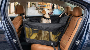 Dog Car Seat for Large Medium Dogs Dog Car Seat Cover for Back Seat Foldable Pet CarSeat with Safety Belt Waterproof Fabric & Breathable Mesh Back Seat Cover for Dogs Under 40lbs (Large Black)