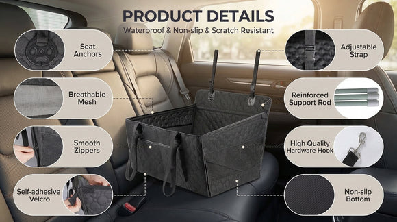 Dog Car Seat for Large Medium Dogs Dog Car Seat Cover for Back Seat Foldable Pet CarSeat with Safety Belt Waterproof Fabric & Breathable Mesh Back Seat Cover for Dogs Under 40lbs (Large Black)