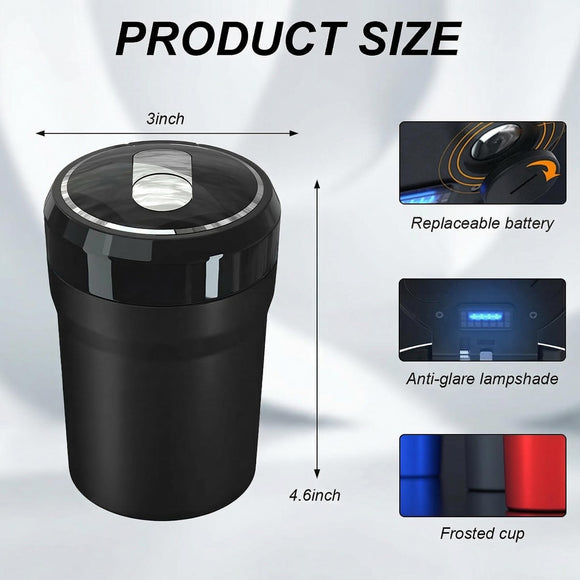 Car Ashtray with Lid Easy Clean Up Detachable Smokeless Ashtray with LED Blue Light Portable Mini Ash Tray Cup Holder for Car Home Office Travel Interior Auto Accessories (Black Larger)
