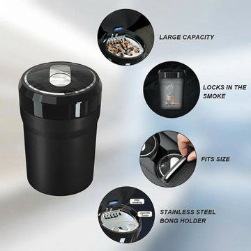 Car Ashtray with Lid Easy Clean Up Detachable Smokeless Ashtray with LED Blue Light Portable Mini Ash Tray Cup Holder for Car Home Office Travel Interior Auto Accessories (Black Larger) - 0