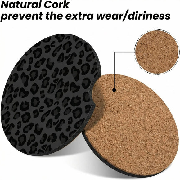 Car Coasters for Cup Holders 2 Pack Absorbent Ceramics Anti Slip Universal 2.56 Inch Car Cup Coaster for Women Men Car Interior Accessories - Black Leopard Cheetah Print