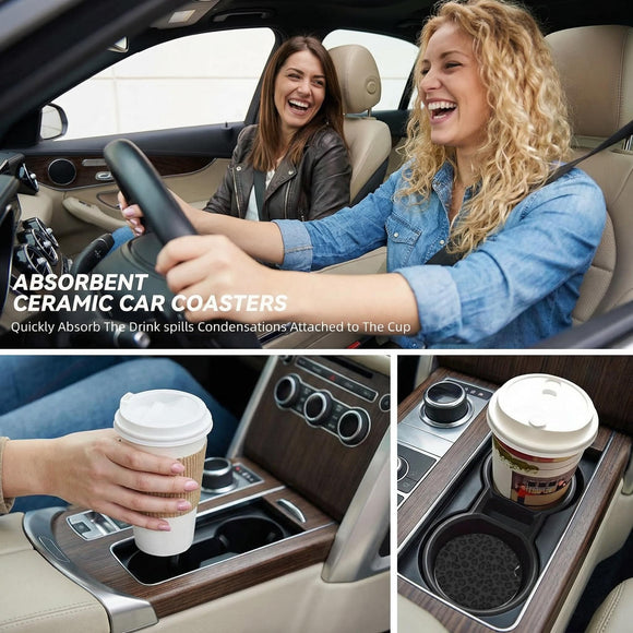Car Coasters for Cup Holders 2 Pack Absorbent Ceramics Anti Slip Universal 2.56 Inch Car Cup Coaster for Women Men Car Interior Accessories - Black Leopard Cheetah Print