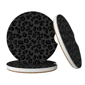 Car Coasters for Cup Holders 2 Pack Absorbent Ceramics Anti Slip Universal 2.56 Inch Car Cup Coaster for Women Men Car Interior Accessories - Black Leopard Cheetah Print