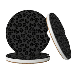 Car Coasters for Cup Holders 2 Pack Absorbent Ceramics Anti Slip Universal 2.56 Inch Car Cup Coaster for Women Men Car Interior Accessories - Black Leopard Cheetah Print