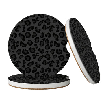 Car Coasters for Cup Holders 2 Pack Absorbent Ceramics Anti Slip Universal 2.56 Inch Car Cup Coaster for Women Men Car Interior Accessories - Black Leopard Cheetah Print