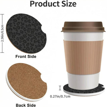 Car Coasters for Cup Holders 2 Pack Absorbent Ceramics Anti Slip Universal 2.56 Inch Car Cup Coaster for Women Men Car Interior Accessories - Black Leopard Cheetah Print - 0