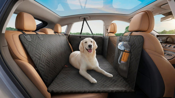 Dog Car Seat Cover for Back Seat Hard Bottom Back Seat Extender for Dogs Holds 400lbs 600D Heavy Duty Scratch-Proof Waterproof Dog Hammock for Car SUV