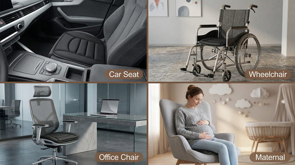 Memory Foam Car Seat Cushion with Breathable Fabric & Non-Slip Gel Universal Fit for Car Truck Office Home 19.6x18x1.2 Black