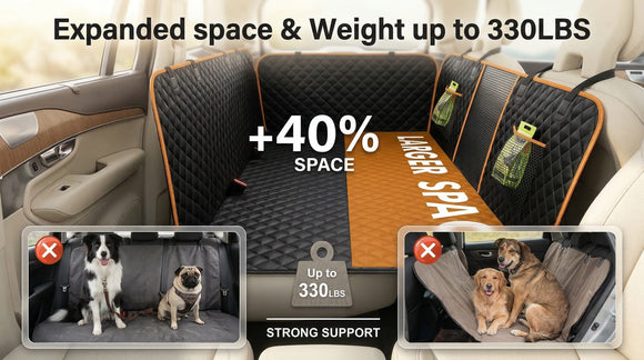Hard Bottom Holds 420LBS Dog Car Seat Cover for Back Seat Back Seat Extender for Dogs Back Seat Extender for Car Travel Bed with Mesh Window and Storage Pocket SUV Truck