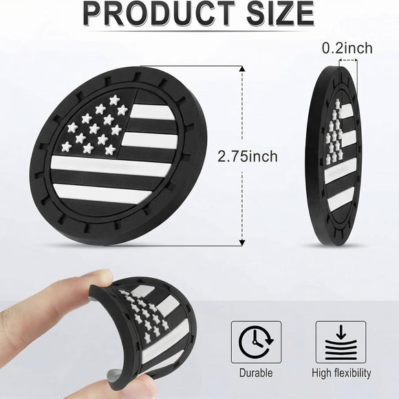 Car Cup Holder Coaster American Flag Non-Slip Insert Car Cup Coaster Car Accessories Interior for Women and Man 4 Pack Black
