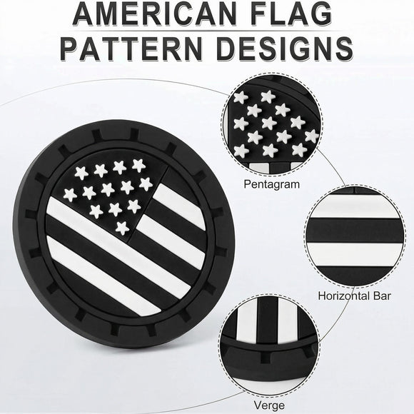 Car Cup Holder Coaster American Flag Non-Slip Insert Car Cup Coaster Car Accessories Interior for Women and Man 4 Pack Black