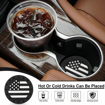 Car Cup Holder Coaster American Flag Non-Slip Insert Car Cup Coaster Car Accessories Interior for Women and Man 4 Pack Black