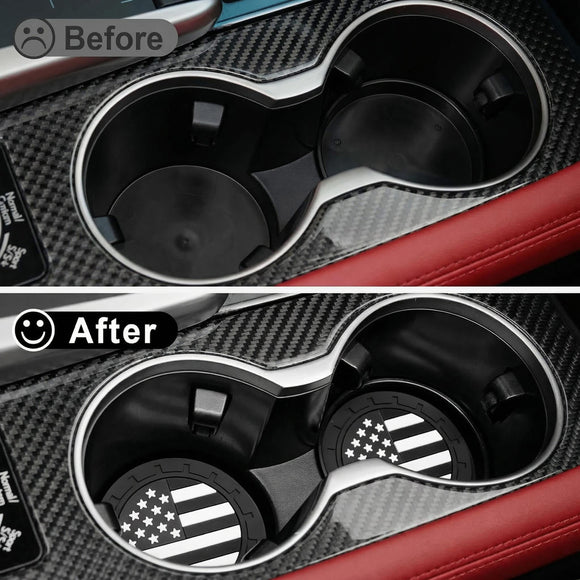 Car Cup Holder Coaster American Flag Non-Slip Insert Car Cup Coaster Car Accessories Interior for Women and Man 4 Pack Black