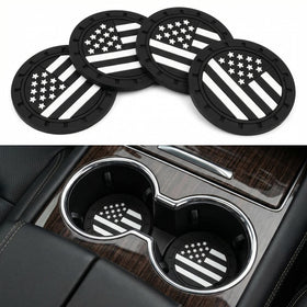 Car Cup Holder Coaster American Flag Non-Slip Insert Car Cup Coaster Car Accessories Interior for Women and Man 4 Pack Black - 0