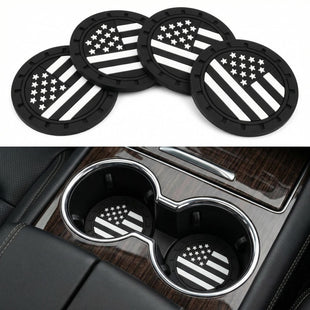 Car Cup Holder Coaster American Flag Non-Slip Insert Car Cup Coaster Car Accessories Interior for Women and Man 4 Pack Black