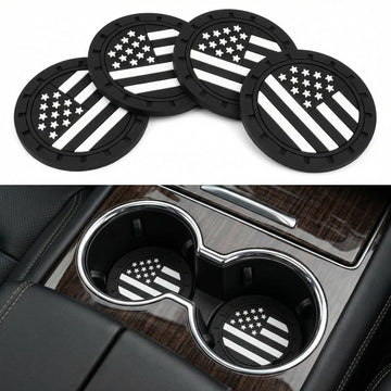 Car Cup Holder Coaster American Flag Non-Slip Insert Car Cup Coaster Car Accessories Interior for Women and Man 4 Pack Black - 0