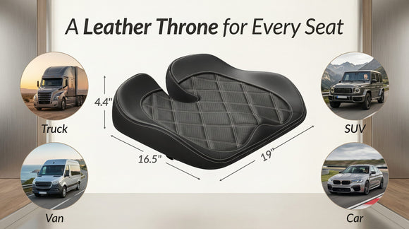 Leather Car Seat Cushion for Driving Relieves Tailbone & Thigh Pain Ergonomic Dual Memory Foam Seat Cushion for Car Raised Back for Wider Vision Rub-Resistant & Easy-to-Clean Cover Non-Slip