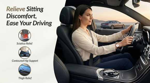 Leather Car Seat Cushion for Driving Relieves Tailbone & Thigh Pain Ergonomic Dual Memory Foam Seat Cushion for Car Raised Back for Wider Vision Rub-Resistant & Easy-to-Clean Cover Non-Slip