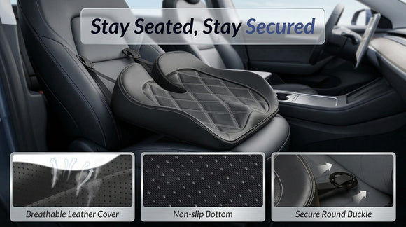 Leather Car Seat Cushion for Driving Relieves Tailbone & Thigh Pain Ergonomic Dual Memory Foam Seat Cushion for Car Raised Back for Wider Vision Rub-Resistant & Easy-to-Clean Cover Non-Slip