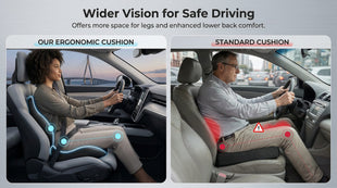 Leather Car Seat Cushion for Driving Relieves Tailbone & Thigh Pain Ergonomic Dual Memory Foam Seat Cushion for Car Raised Back for Wider Vision Rub-Resistant & Easy-to-Clean Cover Non-Slip