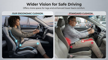 Leather Car Seat Cushion for Driving Relieves Tailbone & Thigh Pain Ergonomic Dual Memory Foam Seat Cushion for Car Raised Back for Wider Vision Rub-Resistant & Easy-to-Clean Cover Non-Slip - 0
