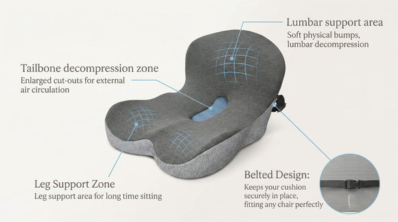 Memory Foam Seat Cushion Office Chair Cushion with Lumbar Support for Back Pressure Relief Car Seat Cushion with Adjustable Strap Sciatica Pad Cushions for Car Truck Desk Gaming Chair