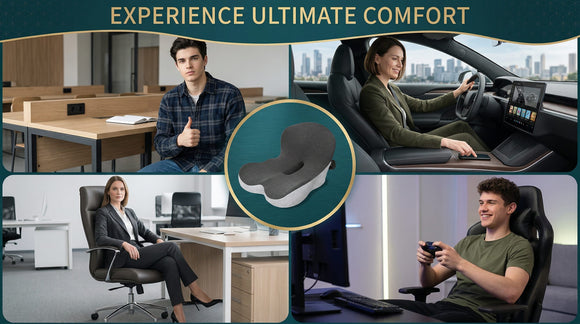 Memory Foam Seat Cushion Office Chair Cushion with Lumbar Support for Back Pressure Relief Car Seat Cushion with Adjustable Strap Sciatica Pad Cushions for Car Truck Desk Gaming Chair