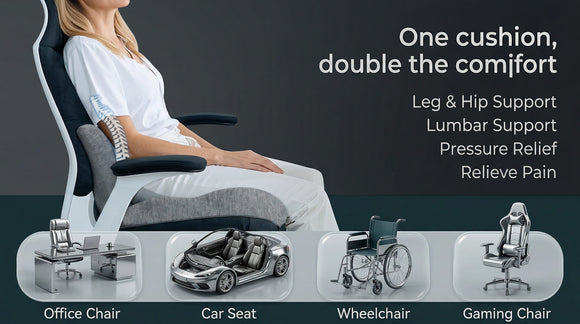 Memory Foam Seat Cushion Office Chair Cushion with Lumbar Support for Back Pressure Relief Car Seat Cushion with Adjustable Strap Sciatica Pad Cushions for Car Truck Desk Gaming Chair