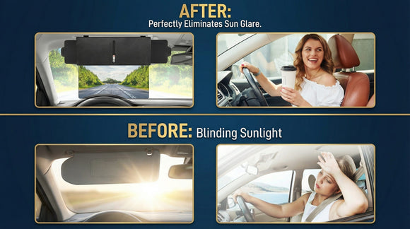 Polarized Sun Visor for Car with Zipper Slider Upgraded UV400 Sun Visor Extension with PC Lens and 2 Side Sunshade Anti-Glare Visor for Safe Driving UV-Filtering/Protection (Zipper Slider)