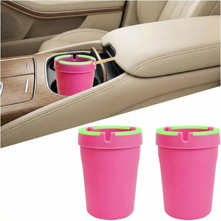Car Ashtray 2PCS Glow In The Dark Smokeless Self-Extinguishing Vehicle Cigarette Trash Can Smellproof Portable Automotive Ash Holder Organizer Universal for Truck Home Office (Pink)