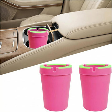 Car Ashtray 2PCS Glow In The Dark Smokeless Self-Extinguishing Vehicle Cigarette Trash Can Smellproof Portable Automotive Ash Holder Organizer Universal for Truck Home Office (Pink)