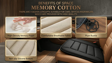 Car Seat Cushion Pad with 1.2inch Comfort Seat Protector for Car Driver Seat Office Chair Home Use Memory Foam Seat Cushion with Non Slip Bottom - 0